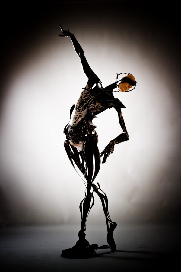 "Balerina", technique repousage, material metal and ceramics,  220x75x50cm